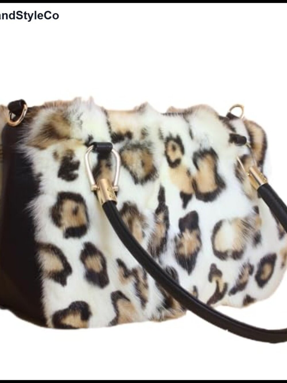 Genuine Fox Fur Trapezoid Handbag Leather Handle Women Luxury Shoulder Bag